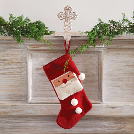 Cross Christmas Stocking Holder in Whitewashed Cast Iron-christmas decor-Parc Decor