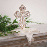 Cross Christmas Stocking Holder in Whitewashed Cast Iron-christmas decor-Parc Decor