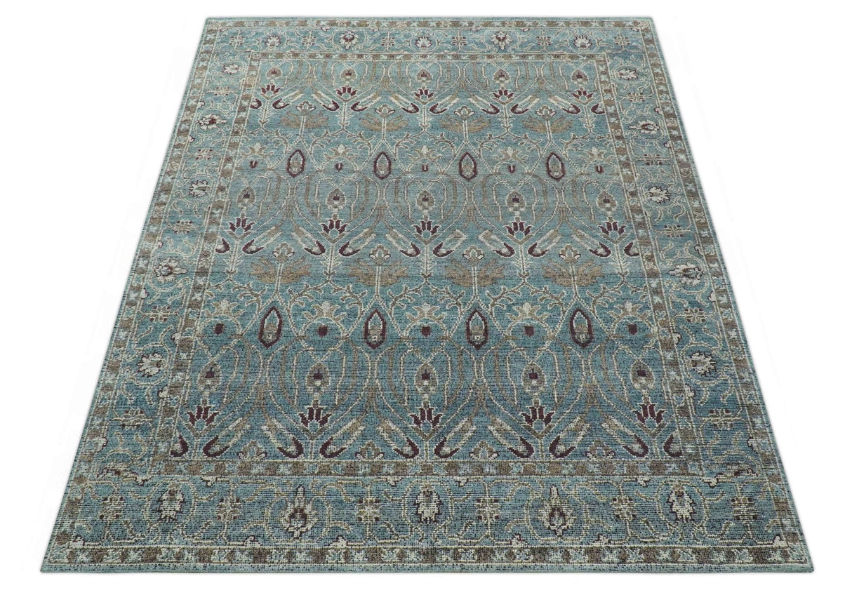 Crown Custom Made Traditional Design Blue Hand Knotted Wool Rug