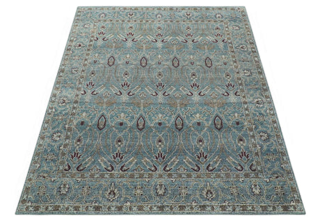 Crown Custom Made Traditional Design Blue Hand Knotted Wool Rug