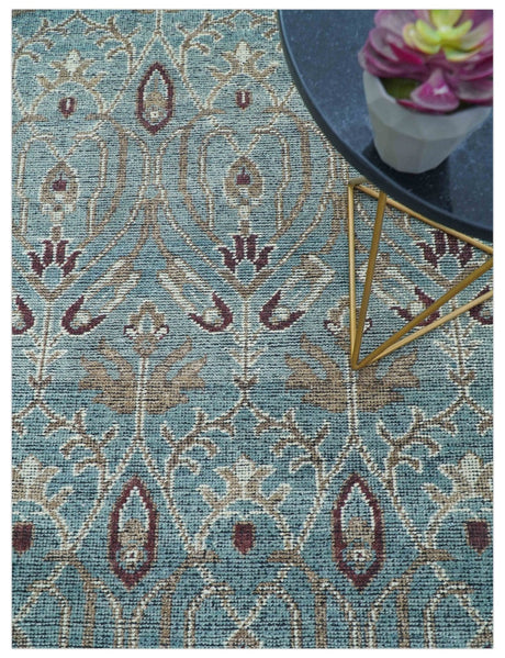 Crown Custom Made Traditional Design Blue Hand Knotted Wool Rug