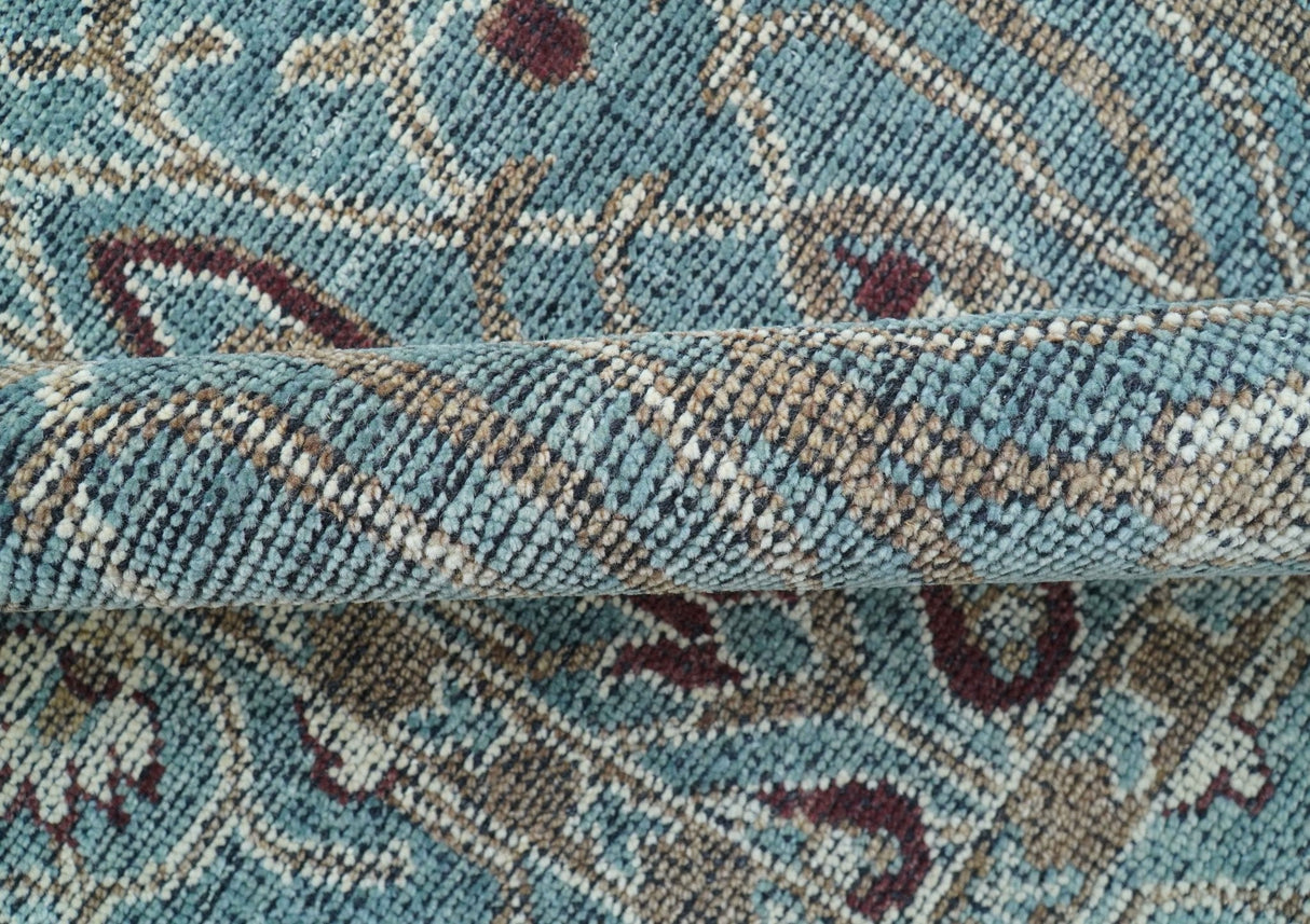 Crown Custom Made Traditional Design Blue Hand Knotted Wool Rug
