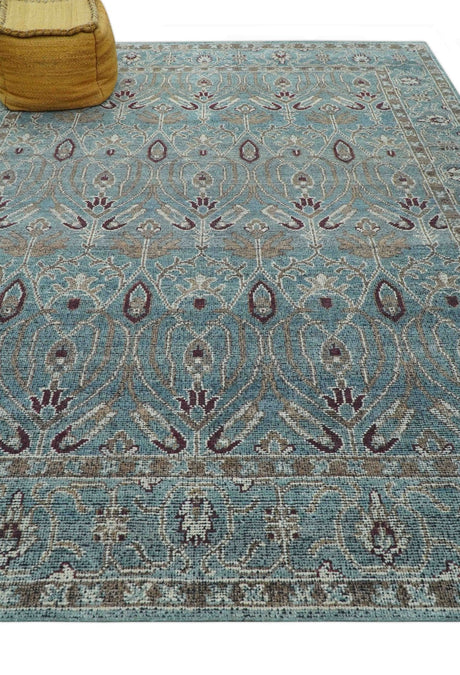 Crown Custom Made Traditional Design Blue Hand Knotted Wool Rug