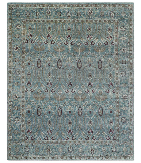 Crown Custom Made Traditional Design Blue Hand Knotted Wool Rug