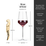 Crystal Bordeaux Glasses & Gold Corkscrew Gift Box Set-product_type::wine_glass_sets-Parc Decor