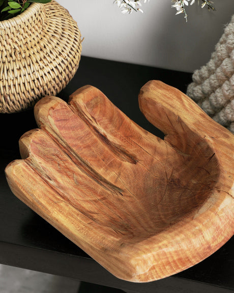 Cupped Hand Natural Eucalyptus Wood Bowl Sculpture-Décor Collection-Parc Decor