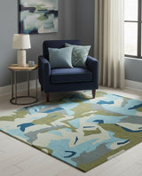 Custom Made Abstract Blue And Green Wool Rug