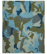 Custom Made Abstract Blue And Green Wool Rug