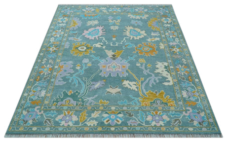 Custom Made Antique Blue Traditional Oushak Design Hand Knotted Wool Area Rug