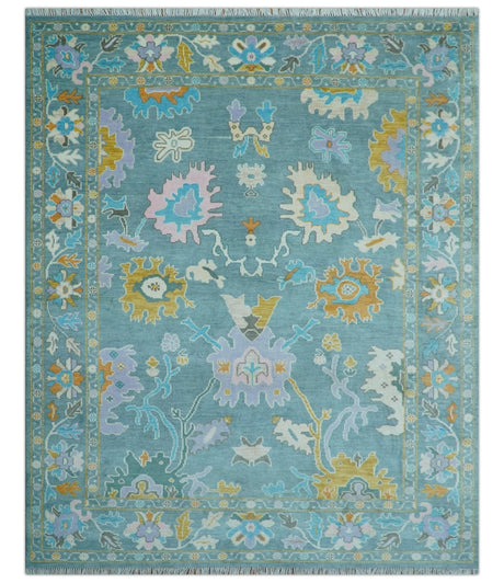 Custom Made Antique Blue Traditional Oushak Design Hand Knotted Wool Area Rug