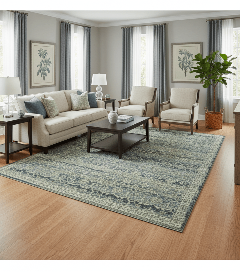 Custom Made Antique Charcoal Blue Transitional Hand Knotted Wool Area Rug