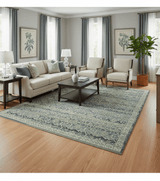 Custom Made Antique Charcoal Blue Transitional Hand Knotted Wool Area Rug