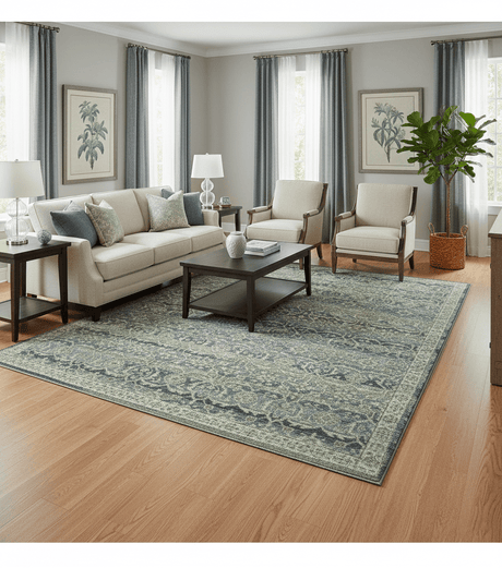 Custom Made Antique Charcoal Blue Transitional Hand Knotted Wool Area Rug
