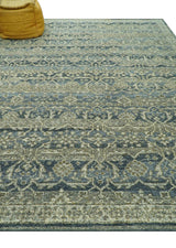 Custom Made Antique Charcoal Blue Transitional Hand Knotted Wool Area Rug