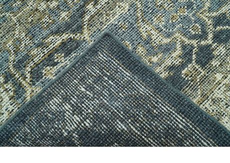 Custom Made Antique Charcoal Blue Transitional Hand Knotted Wool Area Rug