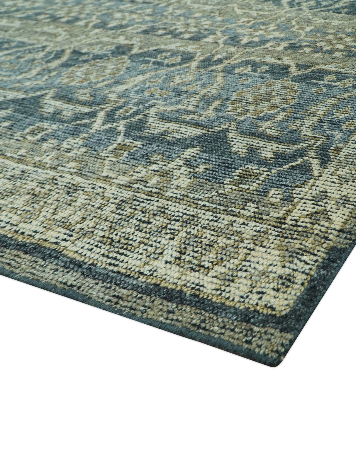 Custom Made Antique Charcoal Blue Transitional Hand Knotted Wool Area Rug