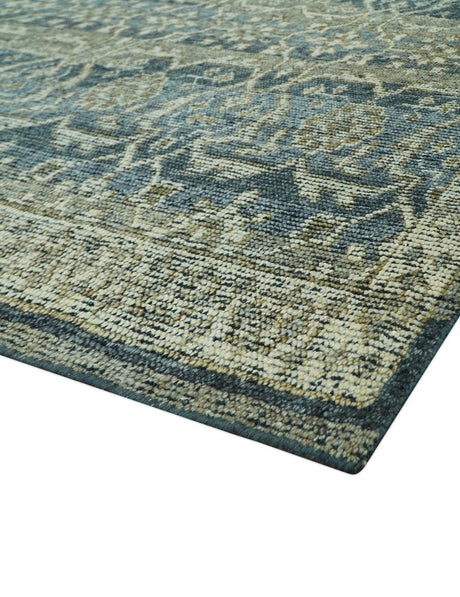 Custom Made Antique Charcoal Blue Transitional Hand Knotted Wool Area Rug