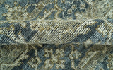 Custom Made Antique Charcoal Blue Transitional Hand Knotted Wool Area Rug