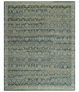 Custom Made Antique Charcoal Blue Transitional Hand Knotted Wool Area Rug