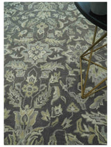 Custom Made Antique Design Charcoal and Beige Traditional Floral Hand Tufted Rug-Parc Decor