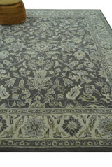 Custom Made Antique Design Charcoal and Beige Traditional Floral Hand Tufted Rug-Parc Decor