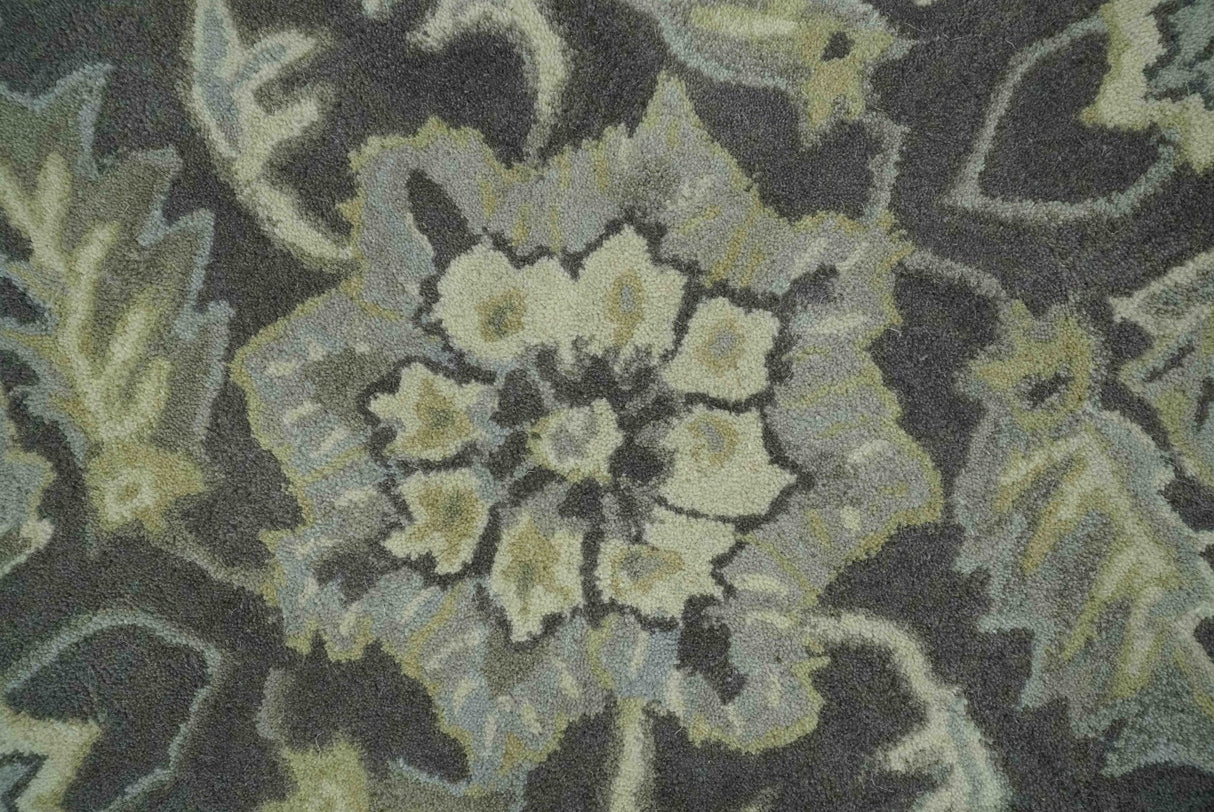 Custom Made Antique Design Charcoal and Beige Traditional Floral Hand Tufted Rug-Parc Decor