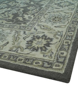 Custom Made Antique Design Charcoal and Beige Traditional Floral Hand Tufted Rug-Parc Decor