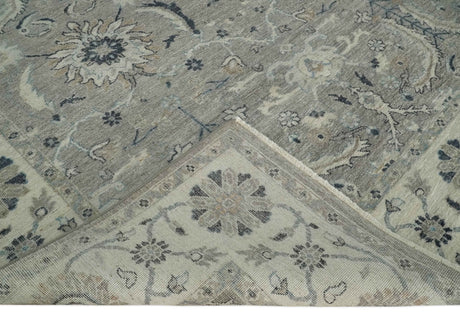 Custom Made Antique Distressed Brown and Beige Hand Knotted Traditional Oriental Oushak Wool Area Rug