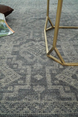 Custom Made Antique Finish Hand knotted Silver and Charcoal Wool Area Rug, Kids, Living Room and Bedroom Rug