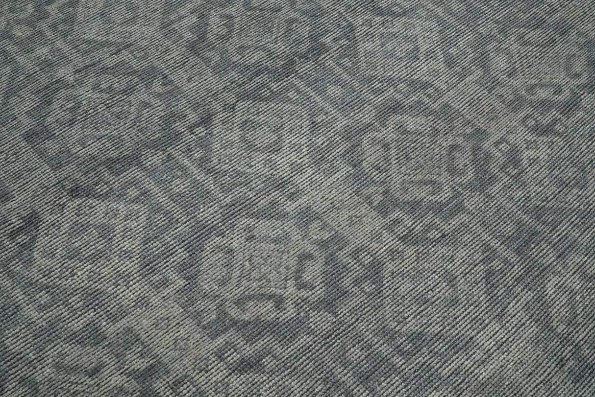Custom Made Antique Finish Hand knotted Silver and Charcoal Wool Area Rug, Kids, Living Room and Bedroom Rug
