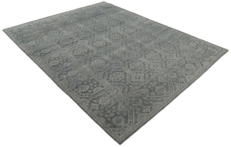 Custom Made Antique Finish Hand knotted Silver and Charcoal Wool Area Rug, Kids, Living Room and Bedroom Rug