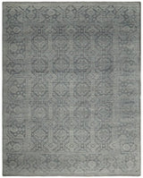 Custom Made Antique Finish Hand knotted Silver and Charcoal Wool Area Rug, Kids, Living Room and Bedroom Rug