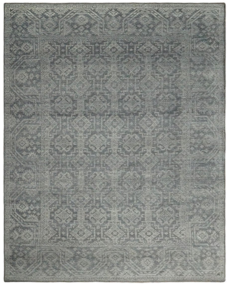Custom Made Antique Finish Hand knotted Silver and Charcoal Wool Area Rug, Kids, Living Room and Bedroom Rug