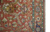 Custom Made Antique Floral Style Rust, Teal, Ivory and Olive Hand Knotted Oriental Oushak Wool Area Rug