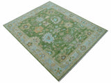 Custom Made Antique Green Traditional Oushak Design Hand Knotted Wool Area Rug