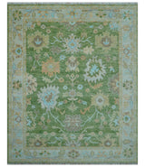 Custom Made Antique Green Traditional Oushak Design Hand Knotted Wool Area Rug