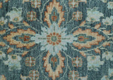 Custom Made Antique Hand Knotted Charcoal and Blue Traditional Oushak Design Wool Rug