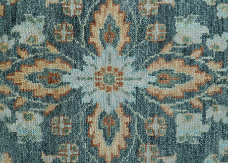 Custom Made Antique Hand Knotted Charcoal and Blue Traditional Oushak Design Wool Rug