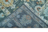 Custom Made Antique Hand Knotted Charcoal and Blue Traditional Oushak Design Wool Rug