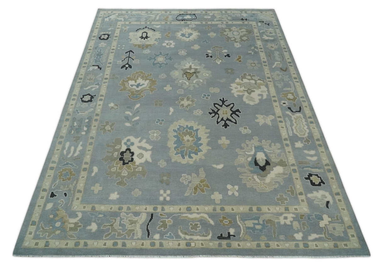 Custom Made Antique look Gray And Beige Hand Knotted Traditional Oushak Wool Area Rug