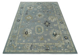 Custom Made Antique look Gray And Beige Hand Knotted Traditional Oushak Wool Area Rug