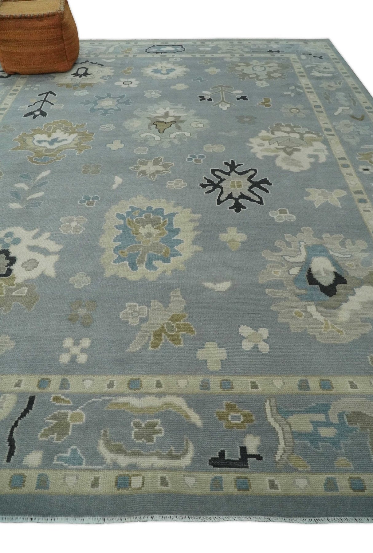 Custom Made Antique look Gray And Beige Hand Knotted Traditional Oushak Wool Area Rug