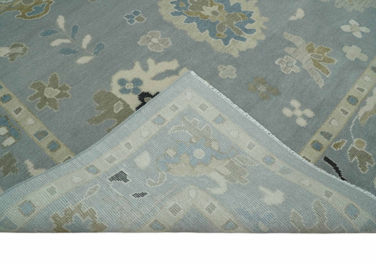 Custom Made Antique look Gray And Beige Hand Knotted Traditional Oushak Wool Area Rug