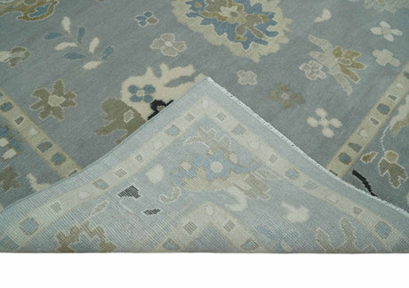 Custom Made Antique look Gray And Beige Hand Knotted Traditional Oushak Wool Area Rug