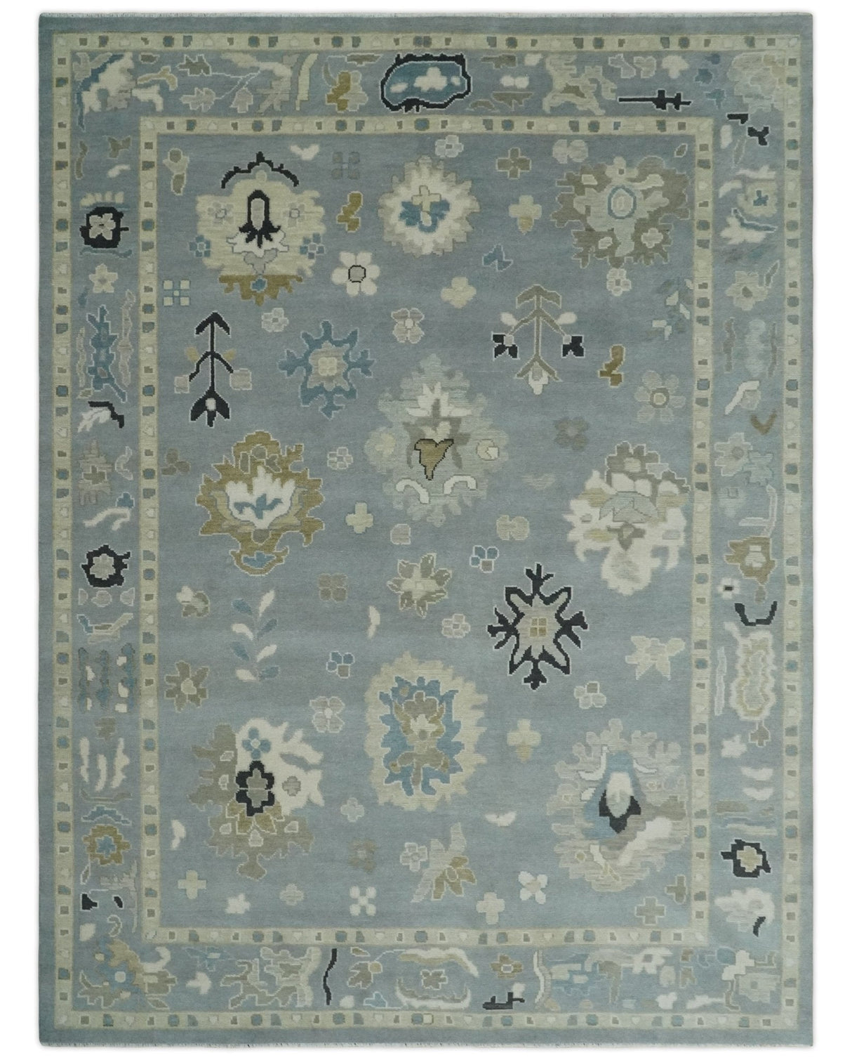 Custom Made Antique look Gray And Beige Hand Knotted Traditional Oushak Wool Area Rug
