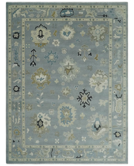Custom Made Antique look Gray And Beige Hand Knotted Traditional Oushak Wool Area Rug