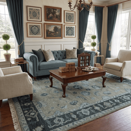 Custom Made Antique look Gray, Charcoal and silver Oriental Oushak wool Area Rug