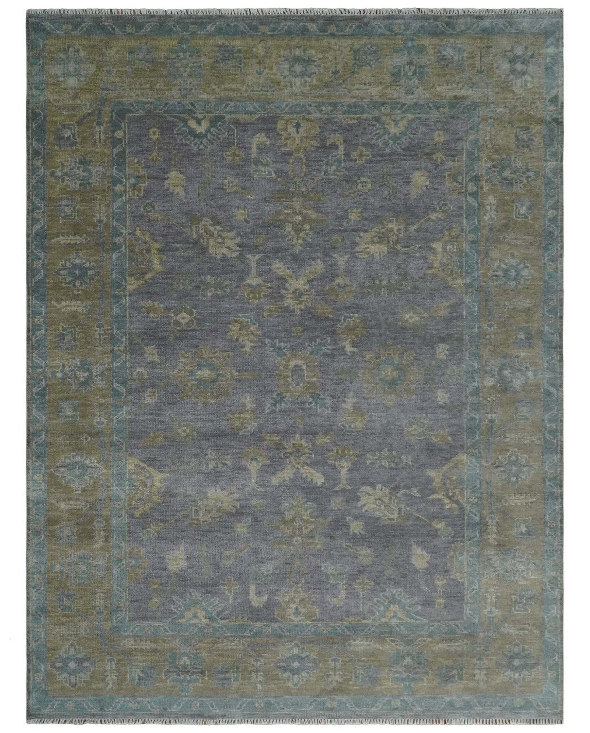 Custom Made Antique look Plum and Brown Hand Knotted Traditional Oushak Wool Area Rug
