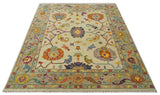 Custom Made Antique Style Beige Colorful Hand knotted Traditional Oushak wool Area Rug