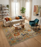 Custom Made Antique Style Beige Colorful Hand knotted Traditional Oushak wool Area Rug